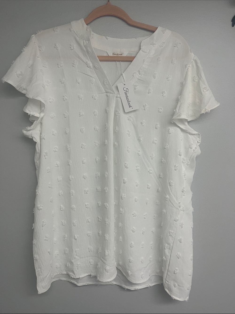 Frenchi Love Ivory Swiss-Dot Flutter Sleeve Blouse
